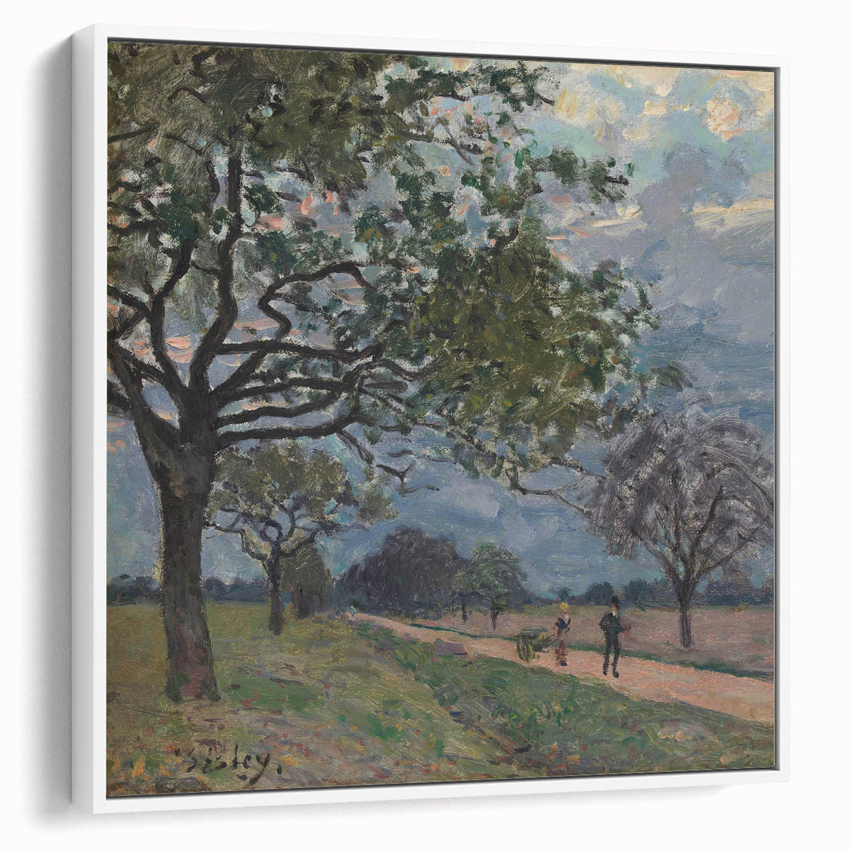 Extra large framed canvas featuring colorful Alfred Sisley vintage poster art, ideal for living room decor.