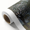 Art Deco style poster of a tranquil river scene, in soft blue and green shades, printed on rolled canvas.