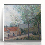 Art deco poster featuring a serene riverscape in pastel colors, framed in white acrylic, ideal for nursery wall art.