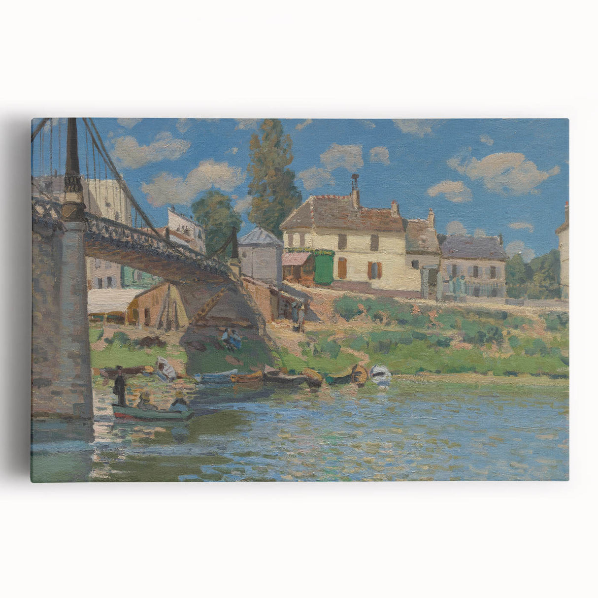Large black and white print of Alfred Sisley's impressionist landscape on stretched canvas, ideal for kitchen wall art.
