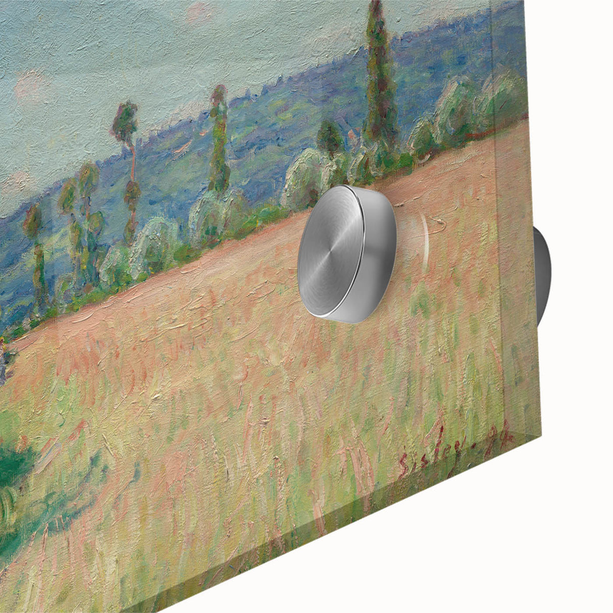 Large abstract wall art by Alfred Sisley in mid-century modernist style, featuring muted earth tones on acrylic glass.