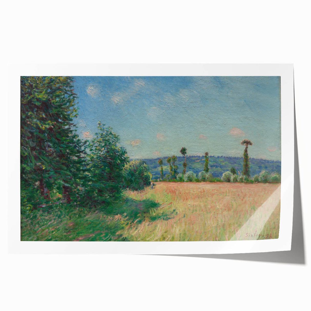 Extra large rolled print of Alfred Sisley's floral art in soft pastel shades.