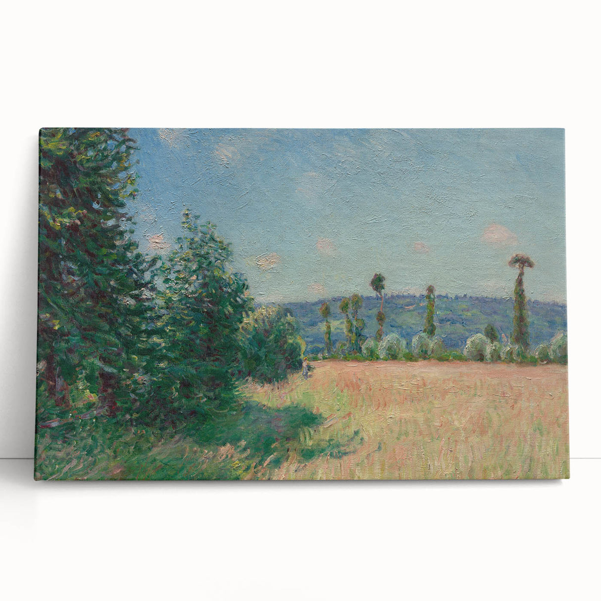 Black and white print of Alfred Sisley's landscape on stretched canvas, ideal for kitchen wall art.