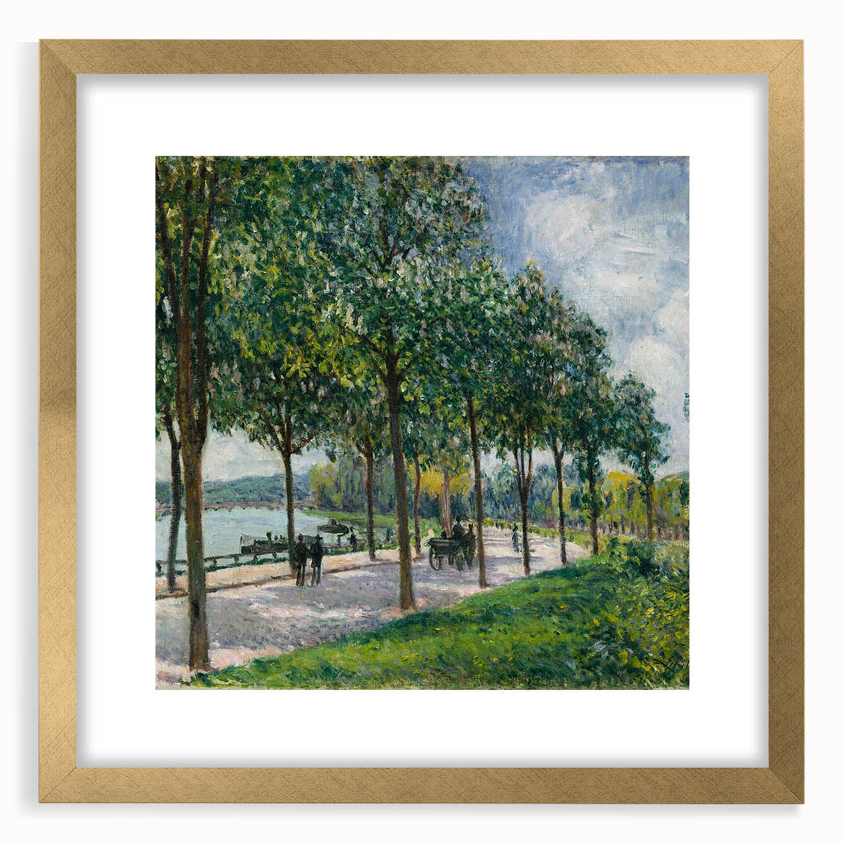 Extra large abstract art print featuring textured strokes in muted earth tones, framed in gold, ideal for living room decor.