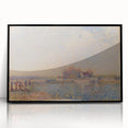 Large abstract wall art featuring muted earth tones in a mid-century modernist style, framed in black acrylic.