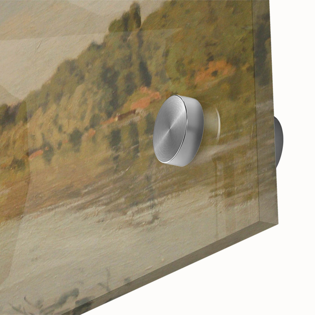 Large abstract wall art by Alfred Sisley in mid-century modernist style, featuring muted earth tones on acrylic glass.