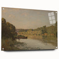 Alfred Sisley-inspired acrylic print featuring a serene river landscape in soft blue and green hues.