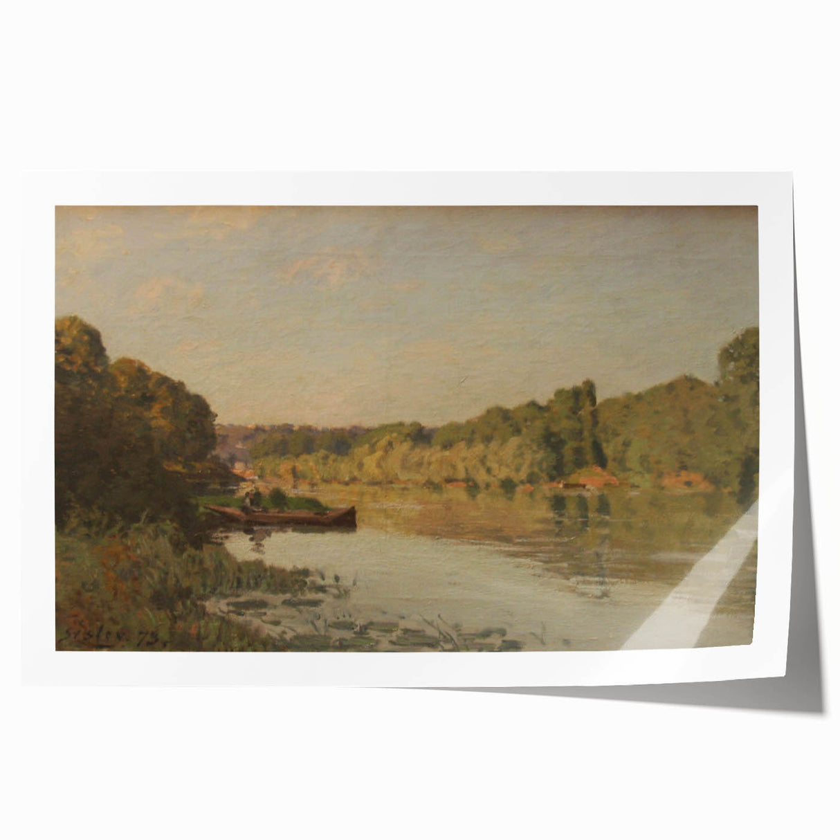 Alfred Sisley-inspired floral scene on extra-large rolled print, with soft pastel colors.