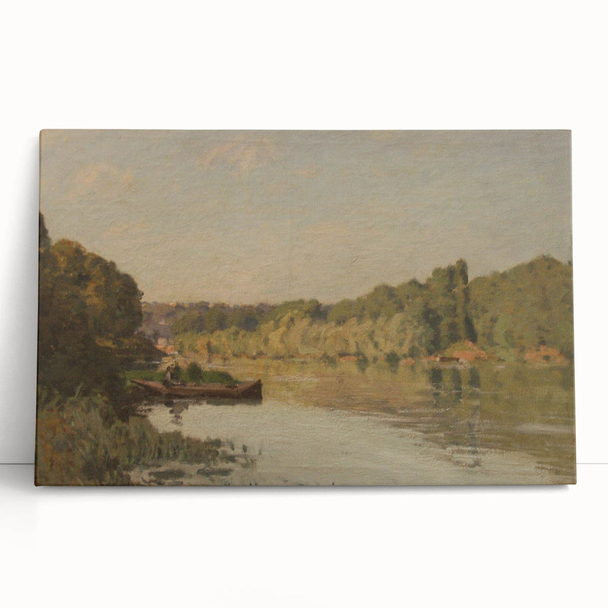 Black and white stretched canvas of an Alfred Sisley landscape, ideal for kitchen wall art or bedroom ambiance.