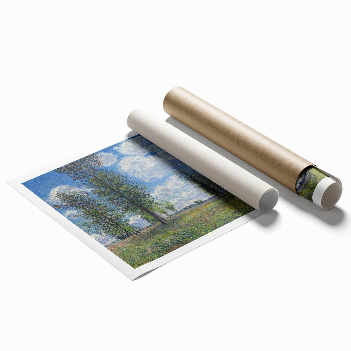 Extra large rolled print of Alfred Sisley's impressionist floral art in pastel shades, ideal for classy bathroom wall art.