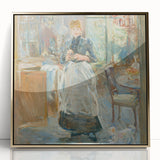 Mid-century modernist art print of Berthe Morisot's work in gold frame, featuring soft pastel hues.