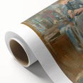 Art Deco style poster of a tranquil lake scene in soft blue and green tones on rolled canvas, ideal for nursery wall art.