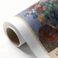 Art deco poster of a pastoral landscape in muted greens and blues on rolled canvas, ideal for nursery wall art.