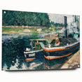 Side view of a Camille Pissarro-inspired large abstract wall art on acrylic glass, with a predominance of earthy tones.