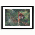 Colorful abstract art print featuring textured brush strokes in vibrant hues, displayed in a black frame with mat.