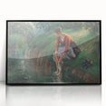 Large abstract wall art by Camille Pissarro in mid-century modernist style, featuring vibrant colors on black framed acrylic.