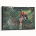 Black and white landscape art painting of a rural scene on framed canvas, suitable for bedroom wall decor.