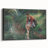 Black and white landscape art painting of a rural scene on framed canvas, suitable for bedroom wall decor.