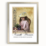 Textured abstract art print of a Camille Pissarro-inspired landscape in muted earth tones, framed in silver.
