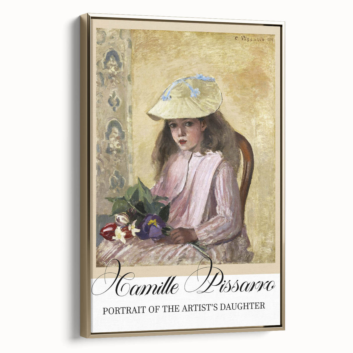 Framed canvas depicting a Camille Pissarro landscape painting in vintage style, ideal for bedroom wall art.