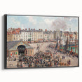 Black and white framed canvas featuring a vintage landscape art painting, ideal for bedroom decor.