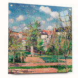 Acrylic print of a Camille Pissarro-inspired landscape with earthy tones and impressionist style.