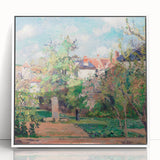 Art deco poster featuring a Camille Pissarro landscape, ideal for nursery wall art, framed in white acrylic.