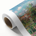 Art Deco poster of a vibrant cityscape on rolled canvas, ideal for nursery wall art or dining room ambiance.