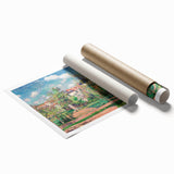 Extra large rolled print depicting a Camille Pissarro floral design in muted green and pink tones.