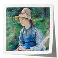 A large floral print by Camille Pissarro featuring soft green and pink tones on a glossy photo print.