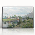 Large abstract wall art featuring a Camille Pissarro-inspired design in muted earth tones, framed in black acrylic.
