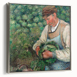 Framed canvas featuring a vintage poster-style landscape art painting by Camille Pissarro, with colorful art in black frame.