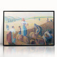Large abstract wall art featuring mid-century modernist design in muted earth tones, framed in black acrylic.