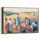 Black and white framed canvas of a Camille Pissarro landscape painting, ideal for bedroom wall art.