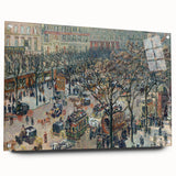 Camille Pissarro-inspired large abstract wall art on acrylic glass, featuring muted earth tones.