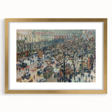 Extra large abstract art print featuring a textured representation of a landscape, in a gold frame.