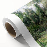 Art deco poster of a serene landscape on rolled canvas, featuring soft pastel shades, perfect for nursery wall art.