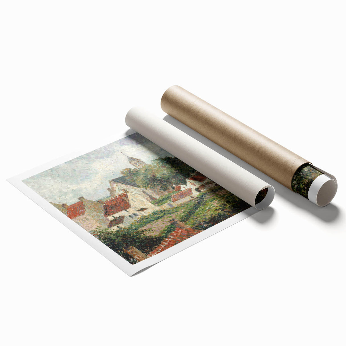 Extra large rolled print of a Camille Pissarro floral painting, using soft color tones, ideal for classy bathroom wall art.