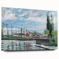 Acrylic print of Camille Pissarro-inspired landscape, featuring soft green and beige tones, perfect for dining room decor.
