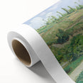 Art deco poster of Camille Pissarro's impressionist scene, soft pastel shades on rolled canvas, ideal for nursery wall art.