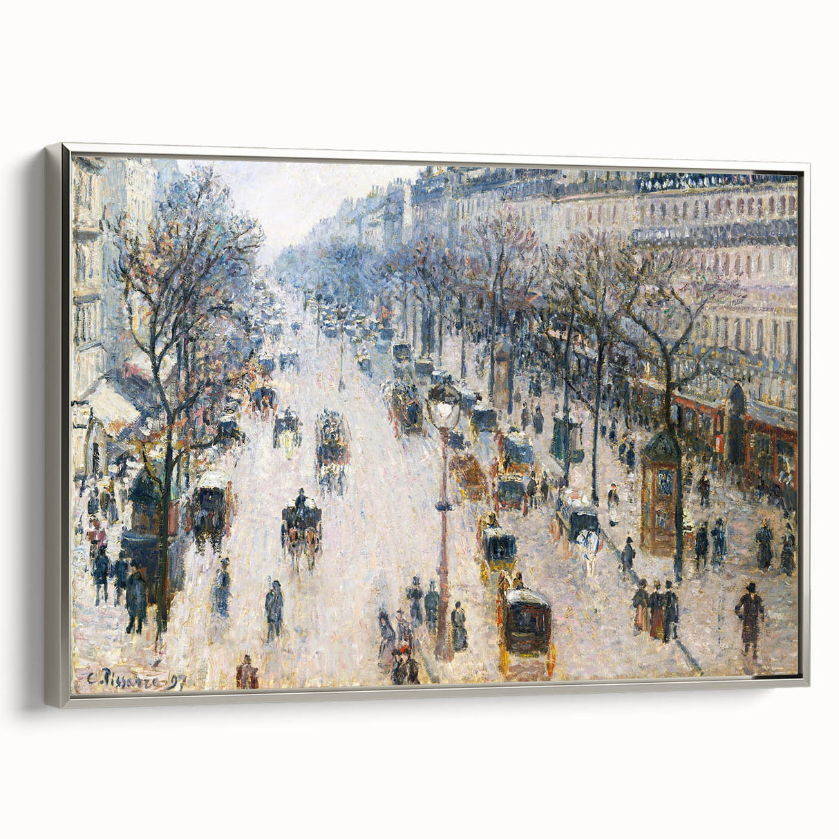 Vintage-style landscape art painting of a rural scene on a framed canvas, featuring muted earth tones.