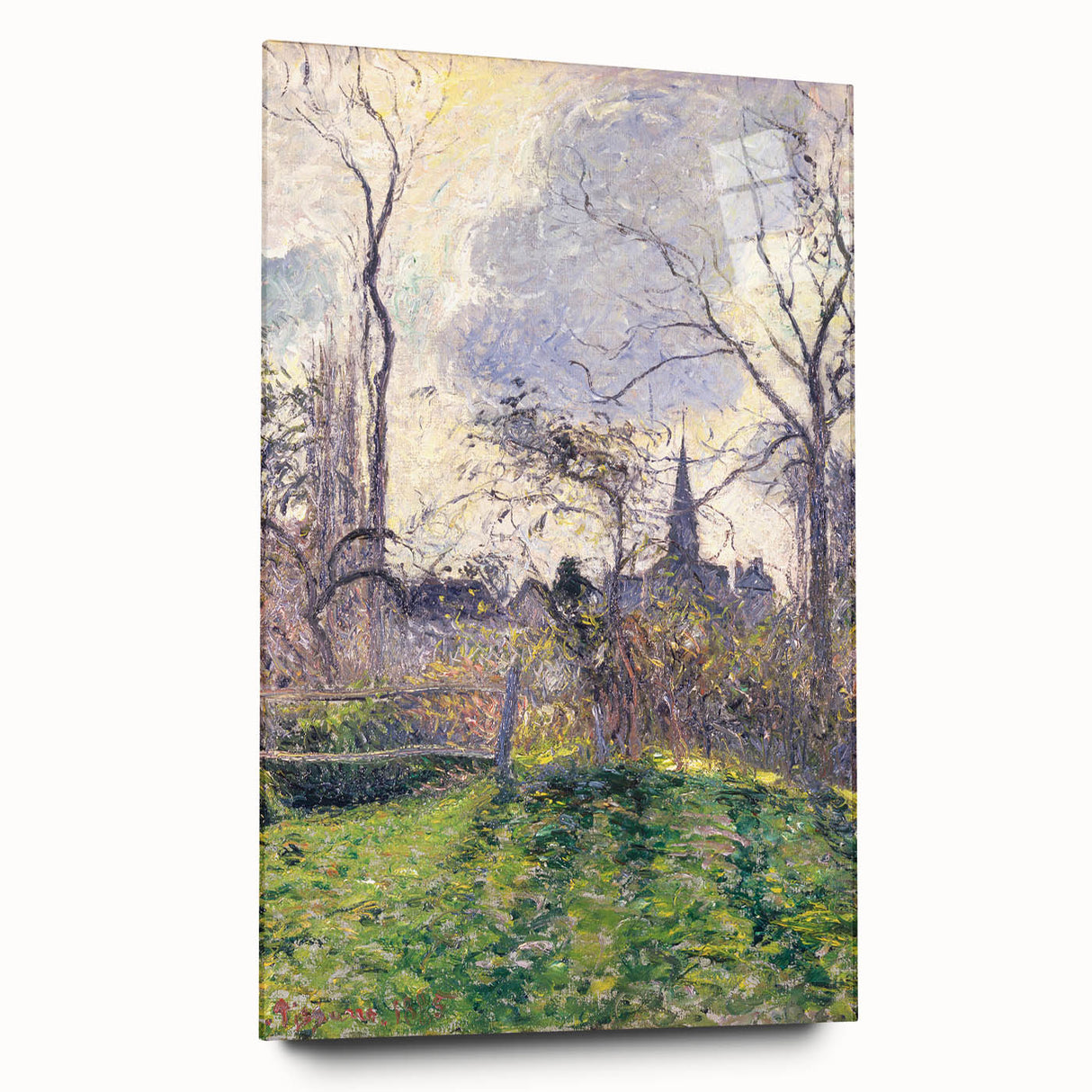 Large acrylic print of Camille Pissarro's impressionist artwork, featuring soft pastel shades.
