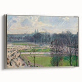 Framed canvas featuring a Camille Pissarro landscape painting with vibrant green and blue colors.