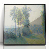 Large abstract wall art by Camille Pissarro, featuring muted earth tones in a mid-century modernist style.