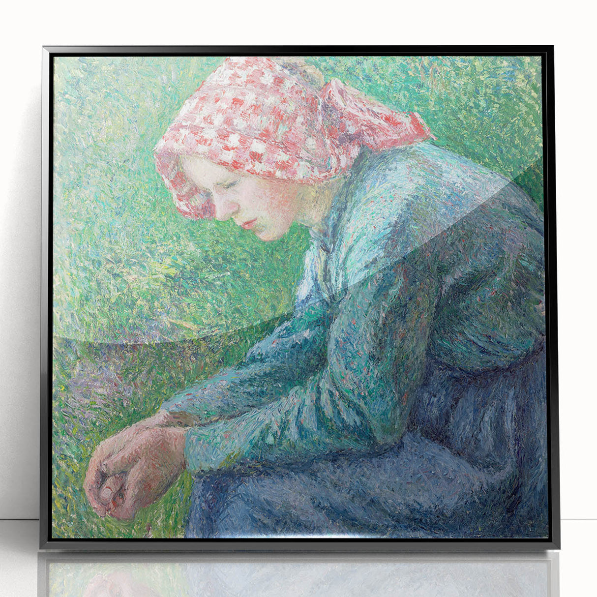 Large abstract wall art by Camille Pissarro in muted earth tones, framed in black acrylic.