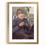 Extra large canvas featuring an abstract print of Camille Pissarro's design in gold frame, suitable for living room decor.
