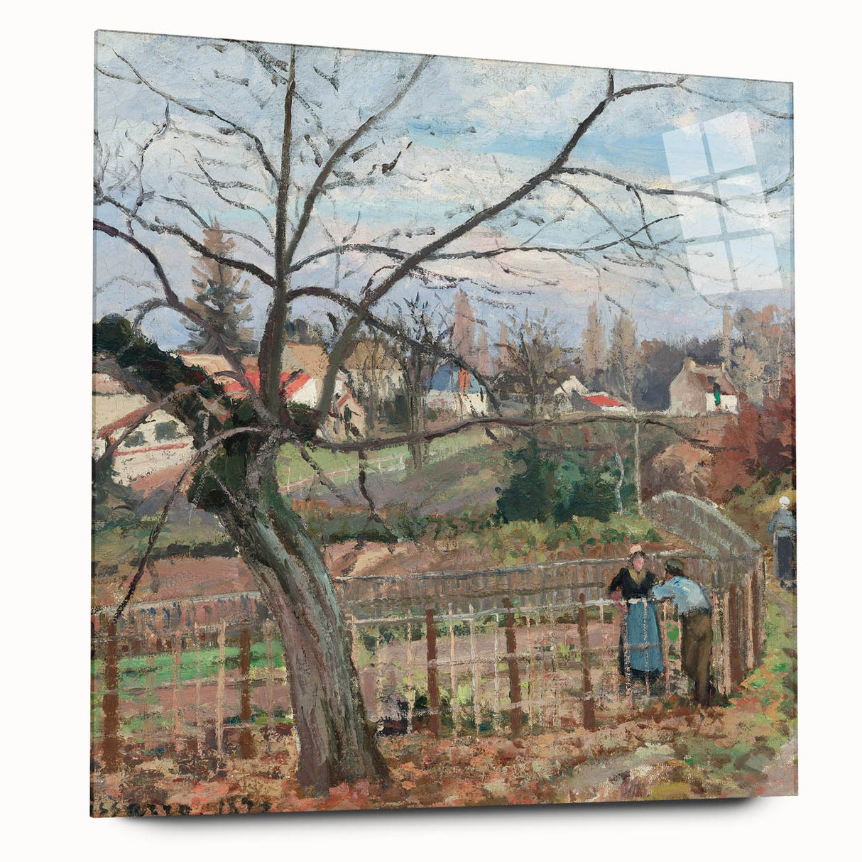 Acrylic print of Camille Pissarro's impressionist painting in soft earth tones, ideal for bedroom or dining room art.