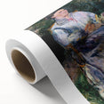 Art deco poster of a pastoral landscape in soft green and blue tones on rolled canvas, ideal for nursery wall art.