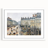 Abstract art print of a vibrant, multicolored landscape on white-framed canvas, ideal for bedroom or dining room decor.