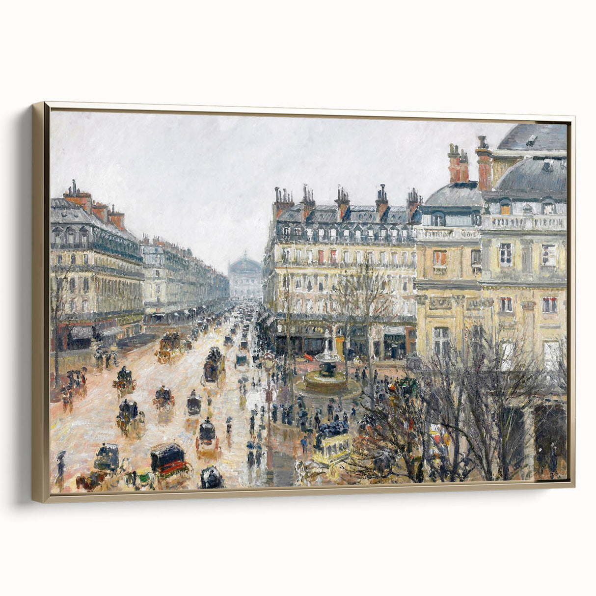 Framed canvas of Camille Pissarro's landscape painting in muted earth tones, ideal for bedroom wall art.